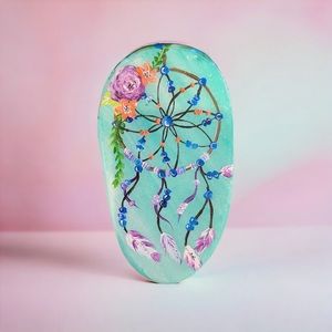 Beautiful hand-painted Santorini stone Dreamcatcher decor